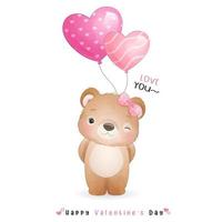 Cute doodle bear for valentines day vector