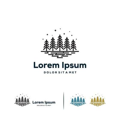 Simple Flat Pine Forest logo designs concept vector, Line Pine Tree logo template