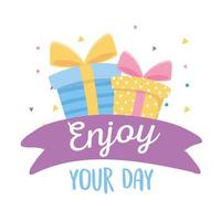 happy birthday, gift boxes, enjoy your day celebration vector