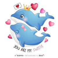 lindo delfín doodle para el día de san valentín vector