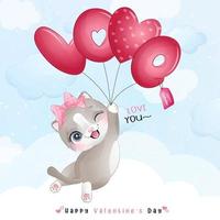 Cute doodle kitty for valentines day vector