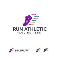 Run Athletic logo designs vector, Fast Shoes logo template with ribbon