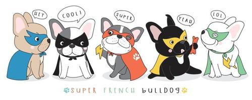 lindo doodle ilustración de bulldog francés vector