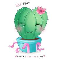 lindo cactus doodle para el día de san valentín vector