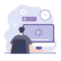 Online training with man on the computer vector