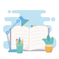 open book with lamp and supplies vector