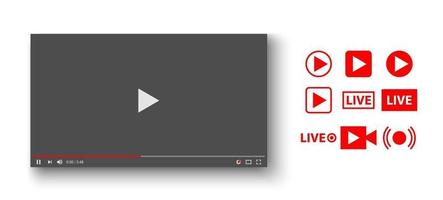 Video player with live icon set, vector illustration