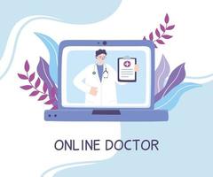 concepto de telemedicina con médico en la computadora portátil vector