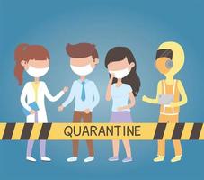 People with face masks in quarantine for coronavirus vector