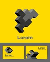 Isometric abstract geometric design elements with colored parts on a yellow background vector