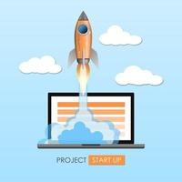 Rocket ship launch, project start up concept, vector illustration