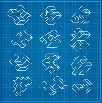 The abstract three-dimensional cube as an element of design blueprint template