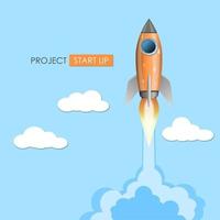 Rocket ship launch, project start up concept, vector illustration