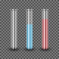 Tubo de ensayo realista con solución azul y roja, ilustración vectorial vector