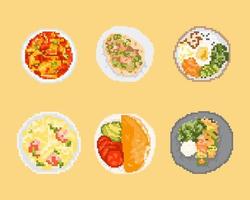 Set of food in pixel art. 8 bit art vector illustration.