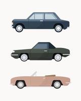 conjunto de coches clásicos. Ilustración de vector de coches antiguos.