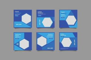 Minimalist modern blue social media post bundle vector