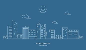 City landscape illustration with a thin line style. Thin line city landscape. Vector illustration.