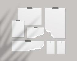 plantilla de maqueta de tablero de estado de ánimo. hojas vacías de papel blanco en la pared con superposición de sombras. vector de maqueta aislado. diseño de plantilla. ilustración vectorial realista.