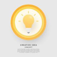 Creative idea concept. Paper cut style with lightbulb. Vector illustration.