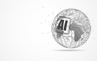 Artificial intelligence Global network connection. World map point and line composition concept of global business. Vector Illustration