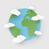 World Earth day concept. Paper cut style with world and clouds. Save the Earth concept. Vector illustration.