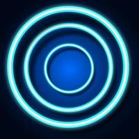 Blue neon light circle frame on background. Vector illustration