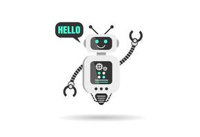 Robot says hello icon flat design. Customer service chat bot on white background. Vector illustration