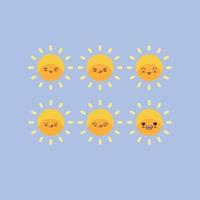 cute sun emoticon character vector