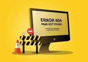 Error de página 404 con una computadora de escritorio y un cartel de prohibido vector