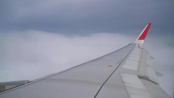 Airplane wing flying above the cloud video