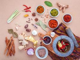 Assortment of cooking herbs and spices photo