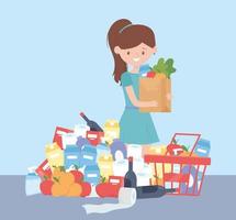 customer with full grocery bag and basket, excess purchase vector