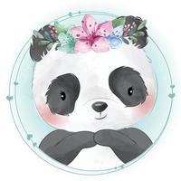 Cute panda with floral illustration vector