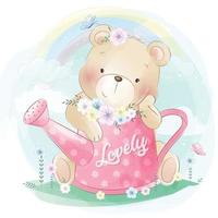 Cute bear with floral illustration vector