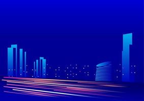 Fondo azul cielo nocturno con iluminación de edificios ilustración de vector de forma expresa de coche