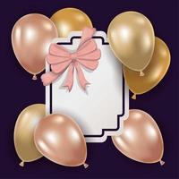 elegant frame with pink bow and balloons vector