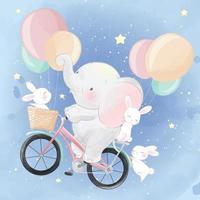 Cute bunny playing with elephant illustration vector