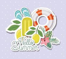 hola diseño de pegatinas de verano y vacaciones vector