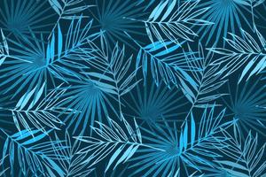 Blue tropical seamless pattern with palm leaves. vector
