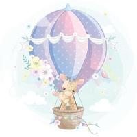 Cute giraffe flying with air balloon illustration
