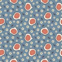 Cute seamless pattern with figs and flowers. Fabric design. Summer concept. vector