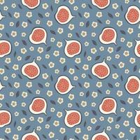 Cute seamless pattern with figs and flowers. Fabric design. Summer concept. vector