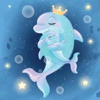 lindo delfín madre y bebé ilustración vector