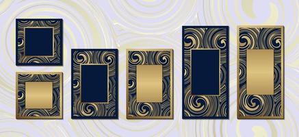 abstract blue gold marble elegant background collection with frame for invitation cards cover poster vector design