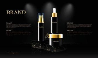 Podio de mármol de oro negro para productos cosméticos con ilustración de vector de foco