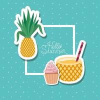 hola diseño de pegatinas de verano y vacaciones vector