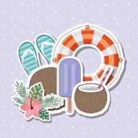 Hello summer and vacation stickers design vector