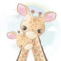 Cute giraffe mother and baby illustration vector