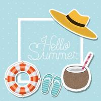 Hello summer and vacation stickers design vector